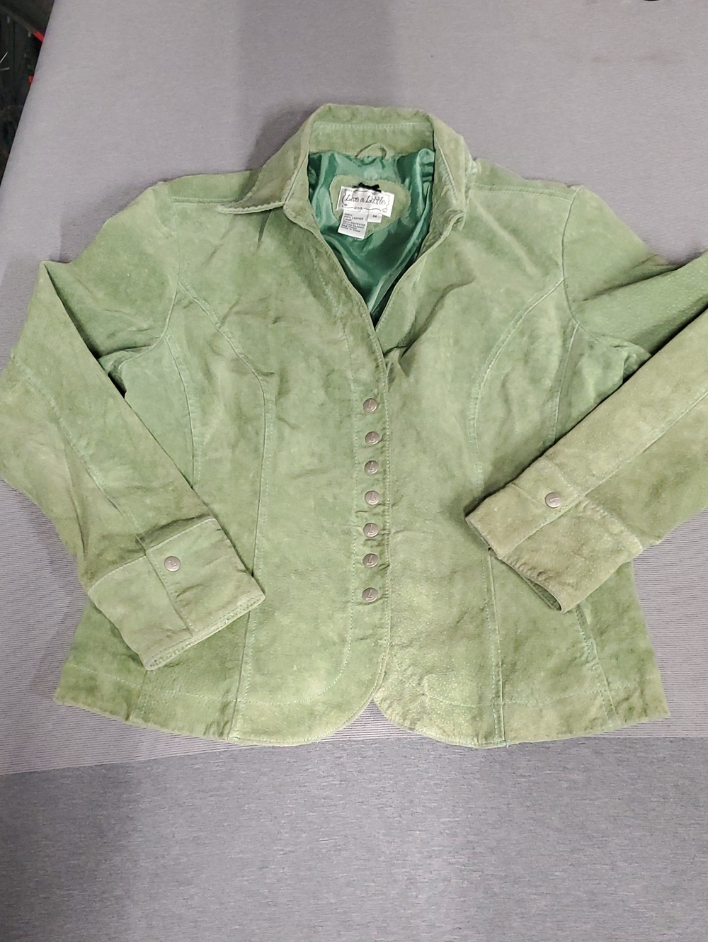 Live A Little Green Leather Button-Front Blazer Size M